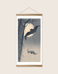 Bats and full moon – Ohara Koson art print 30 x 60 cm with wooden poster hanger