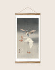 Two pigeons with falling ginko leaves – Ohara Koson art print 30 x 60 cm with wooden poster hanger