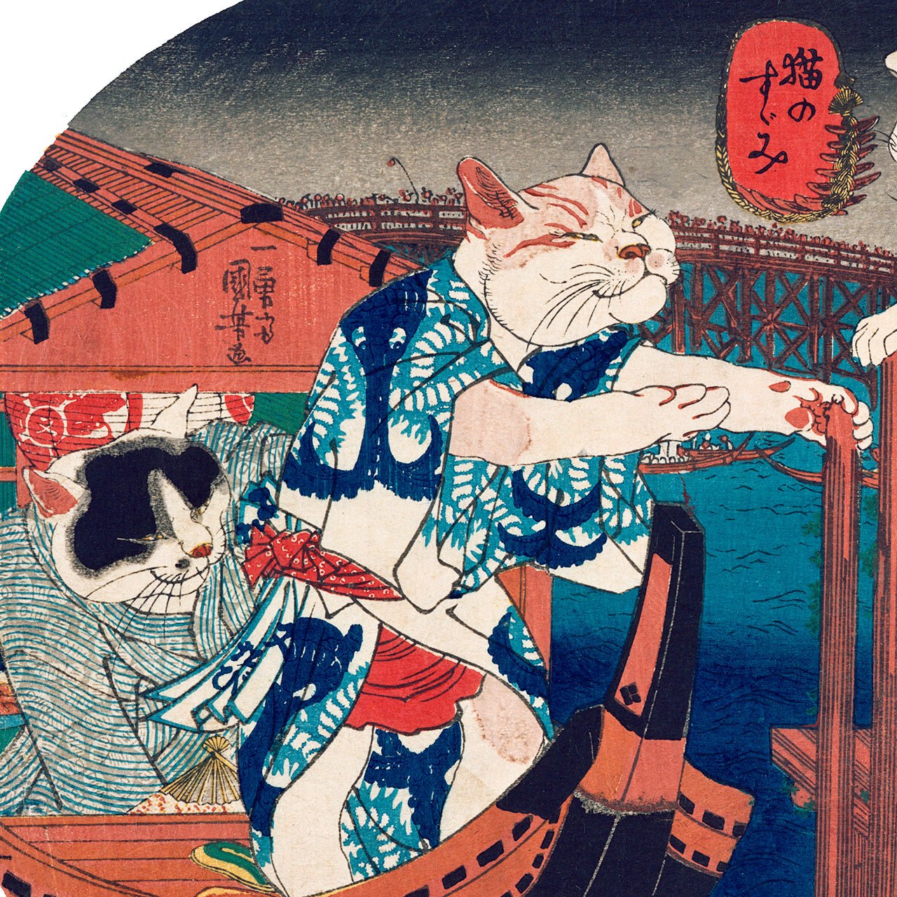 Cats Enjoying the Evening Cool - Japonica Graphic