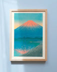 Framed Japanese Art Poster by Kawase Hasui, Mt. Fuji turning pink in the morning glow