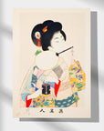Lady holding a firefly basket with a fan in her mouth - Japonica Graphic