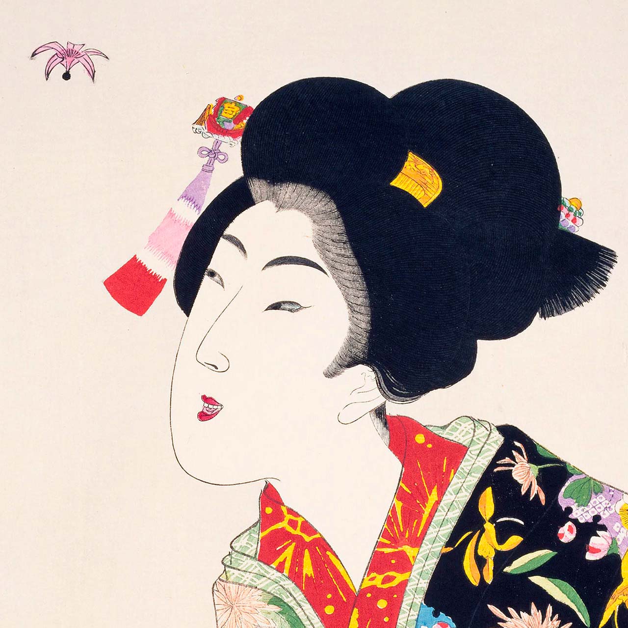 Lady with a feather - Japonica Graphic