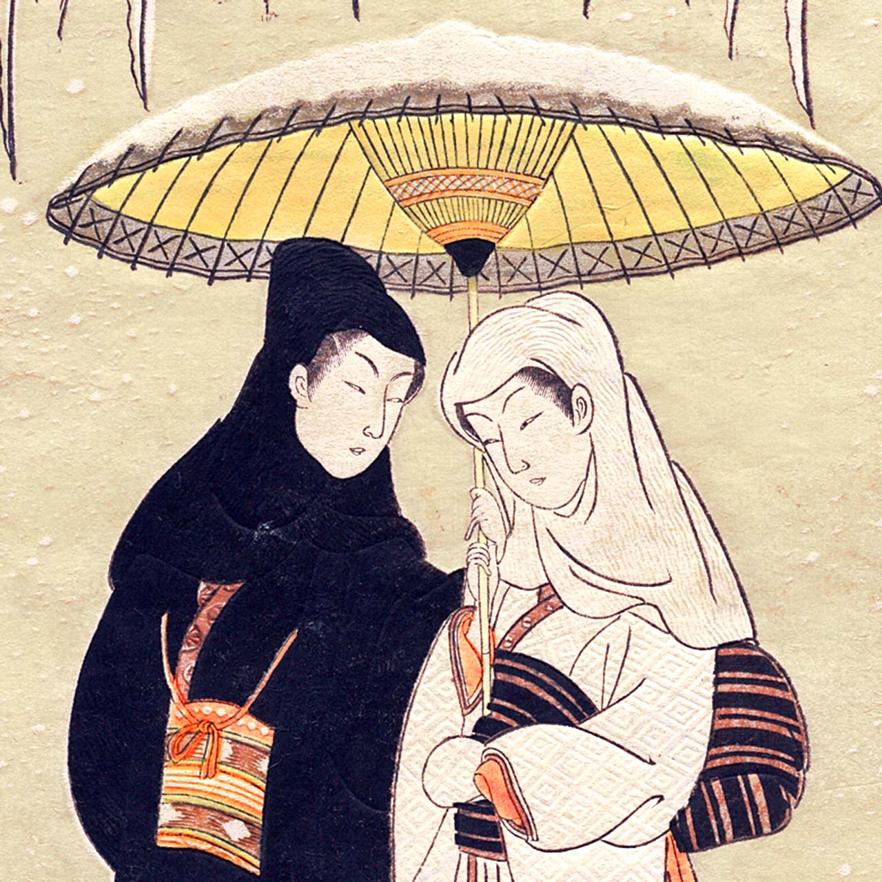 Lovers Beneath an Umbrella in the Snow - Japonica Graphic