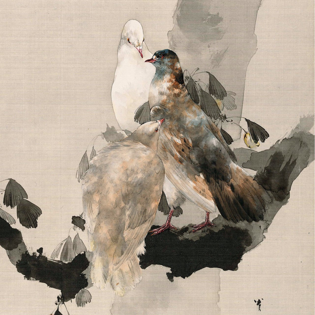 Pigeons in a Tree - Japonica Graphic