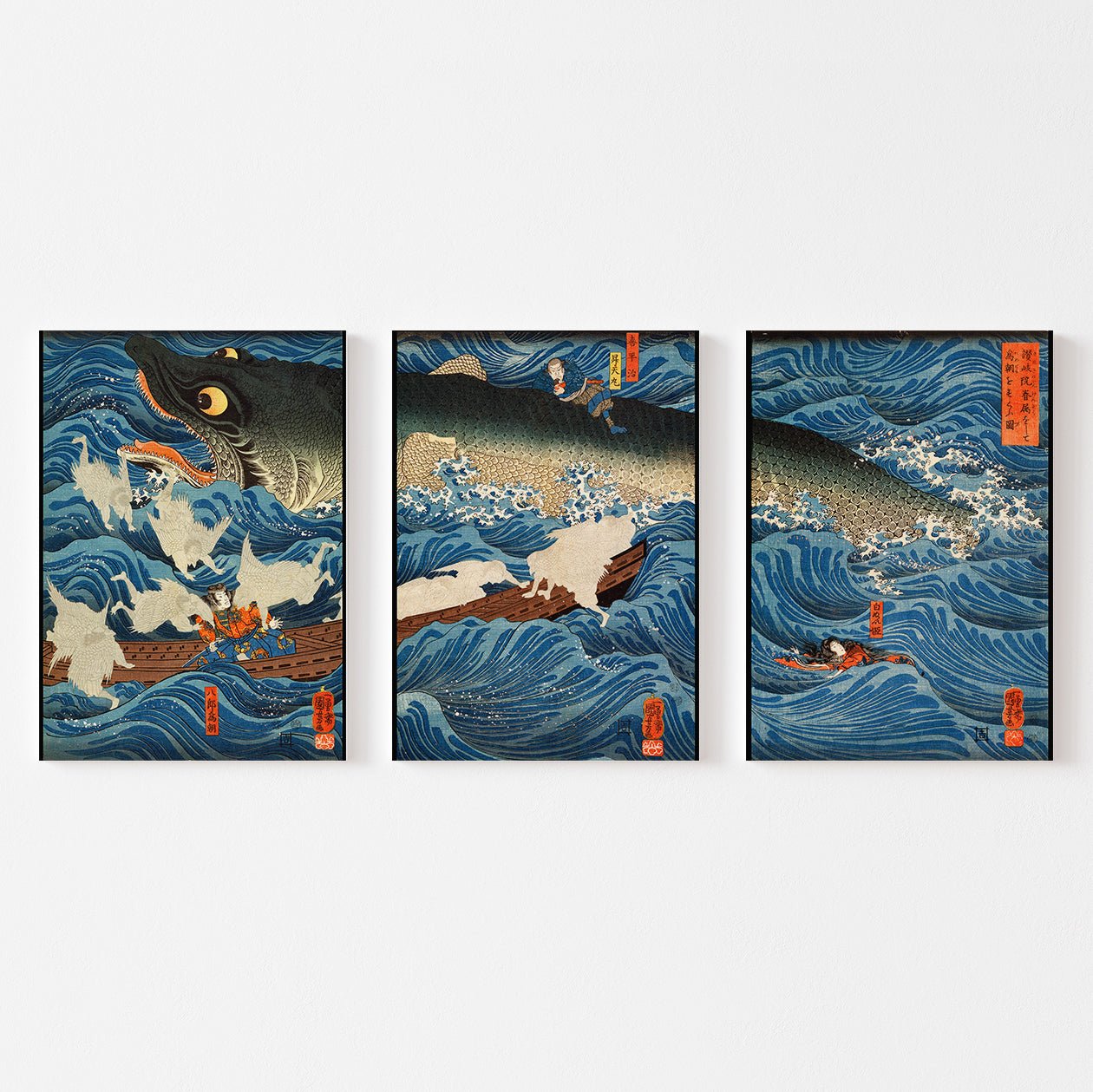 Tametomo Rescued by Tengu sent by Sanuki-in - Set of 3 - Japonica Graphic
