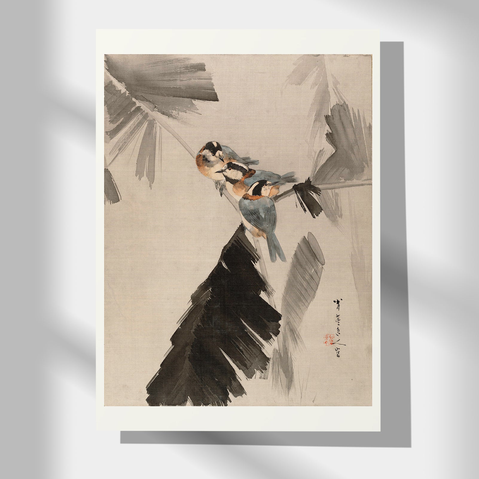Three Birds on Branch - Japonica Graphic