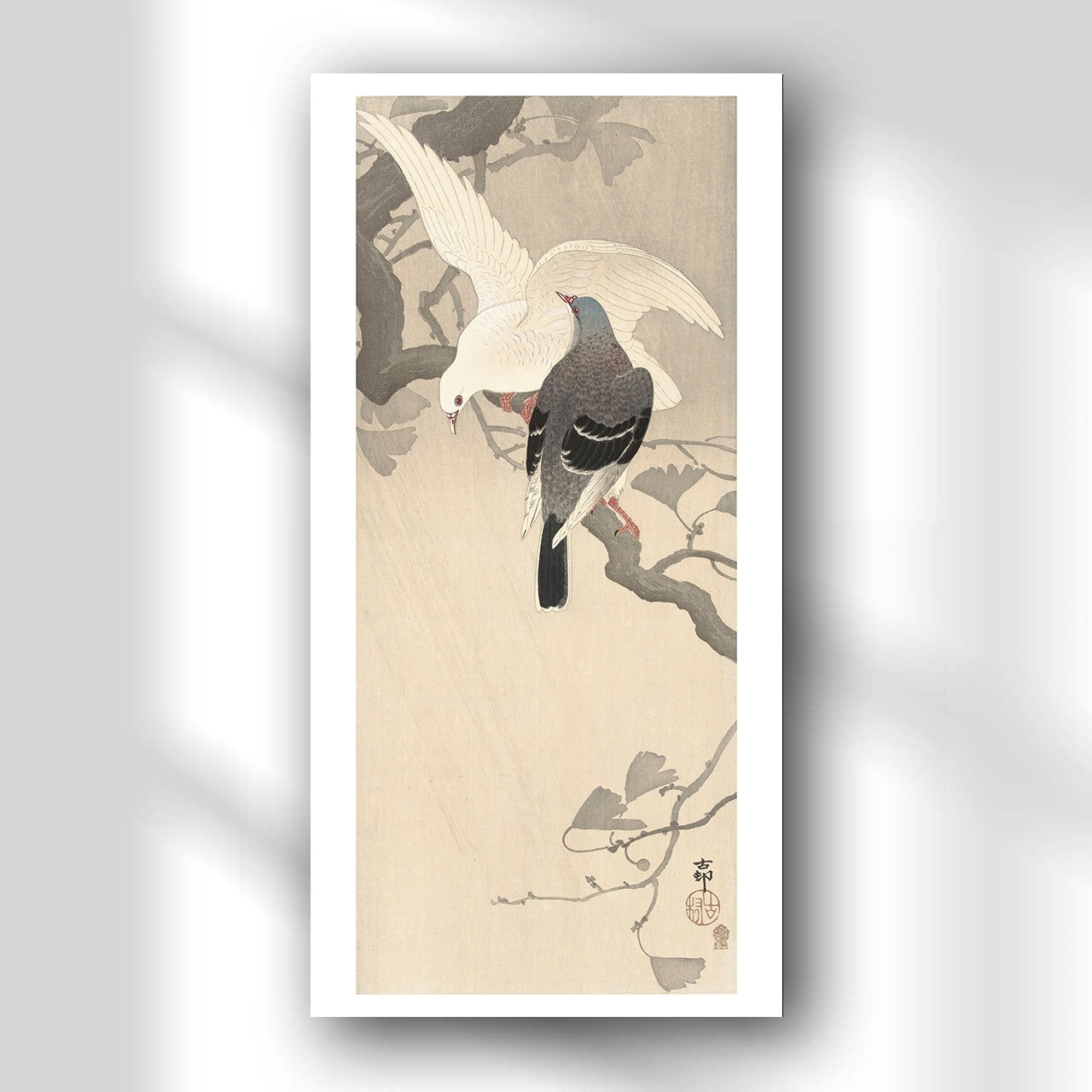 Two doves on a branch - Japonica Graphic
