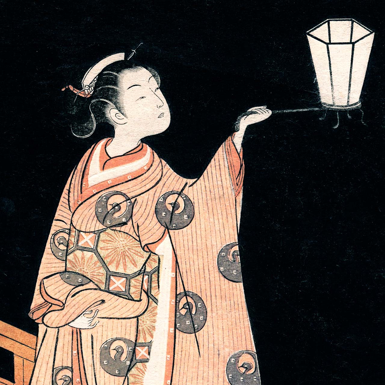 Woman Admiring Plum Blossoms at Night - Japonica Graphic