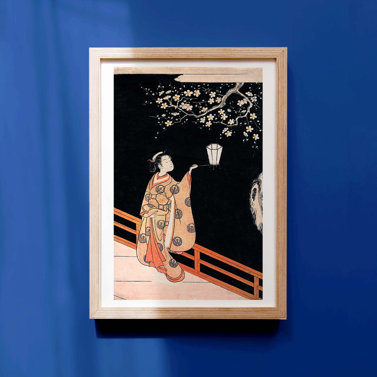 Woman Admiring Plum Blossoms at Night - Japonica Graphic