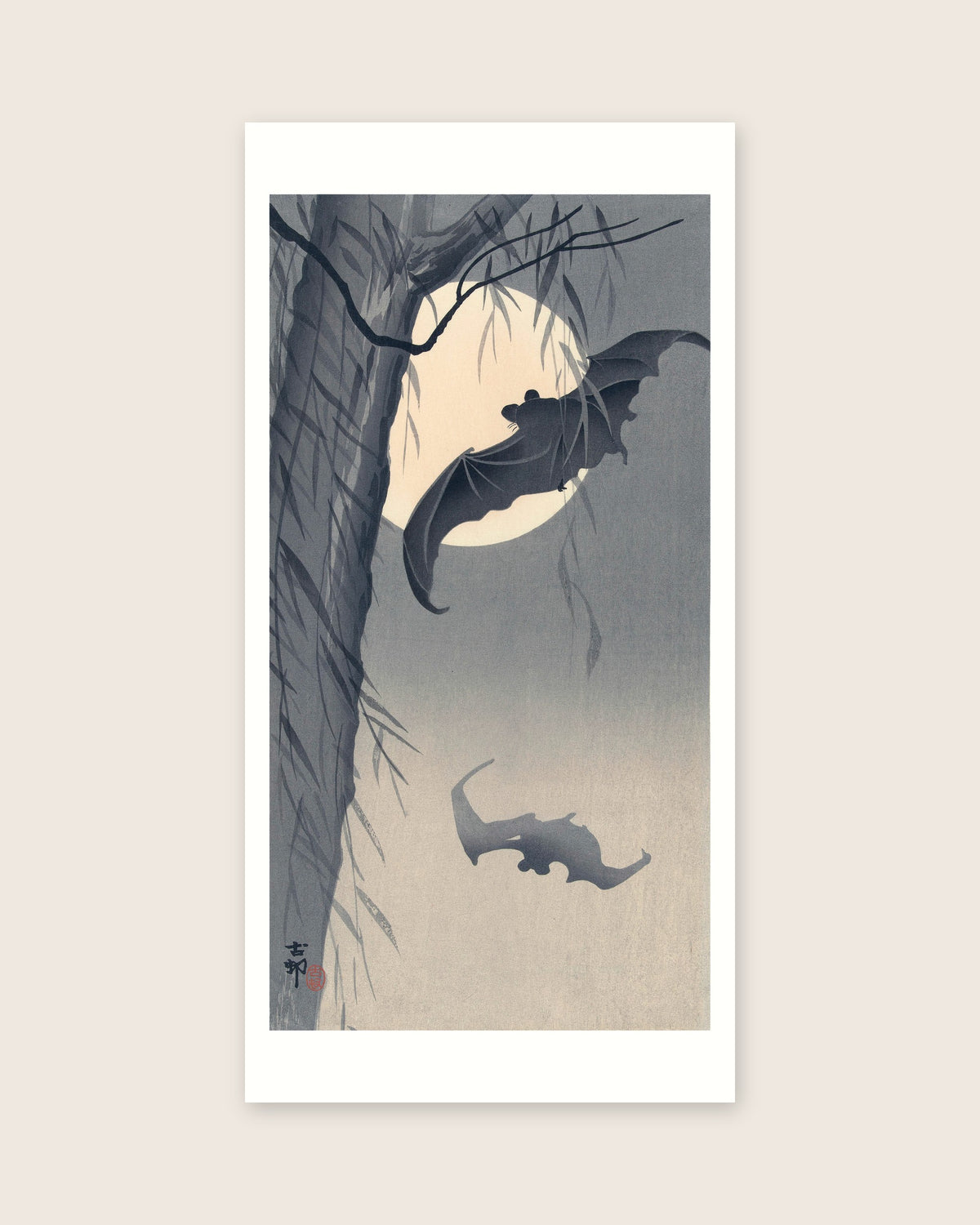 Bats and full moon – Ohara Koson art print 30 x 60 cm