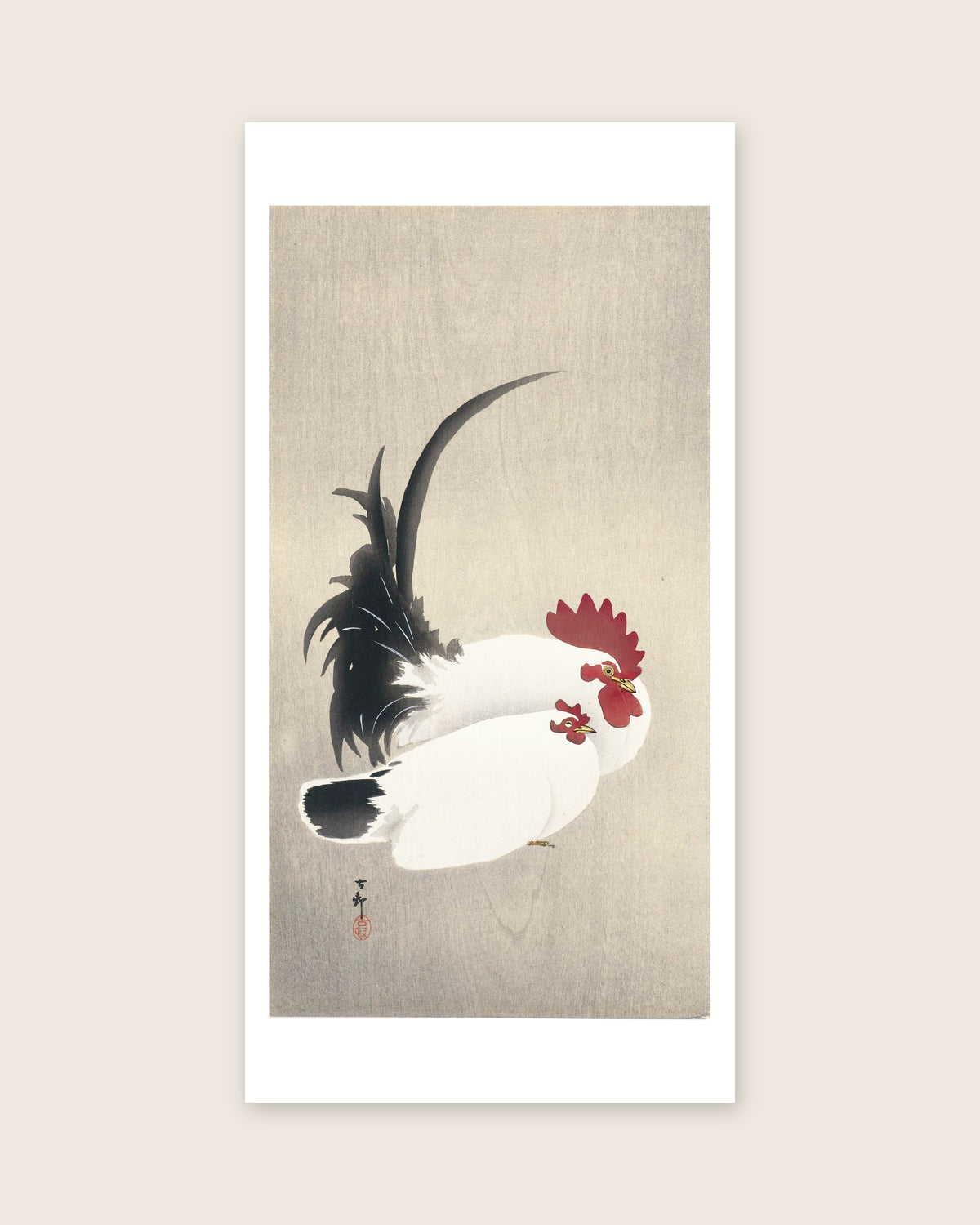 Rooster and Hen – Ohara Koson art print 30 x 60 cm