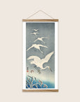 Descending egrets in snow – Ohara Koson art print 30 x 60 cm with wooden poster hanger