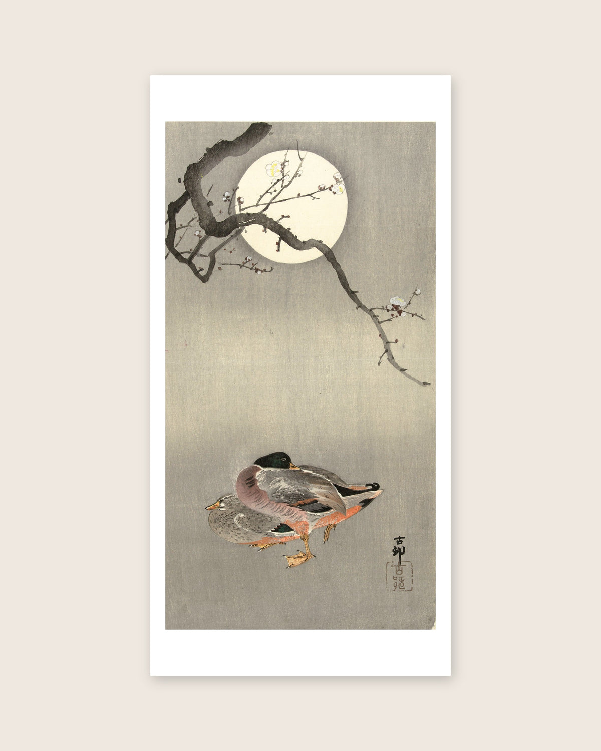 Ducks at full moon – Ohara Koson art print 30 x 60 cm