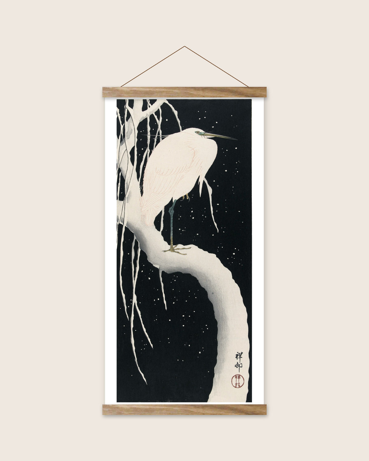 Egret in snow – Ohara Koson art print 30 x 60 cm with wooden poster hanger