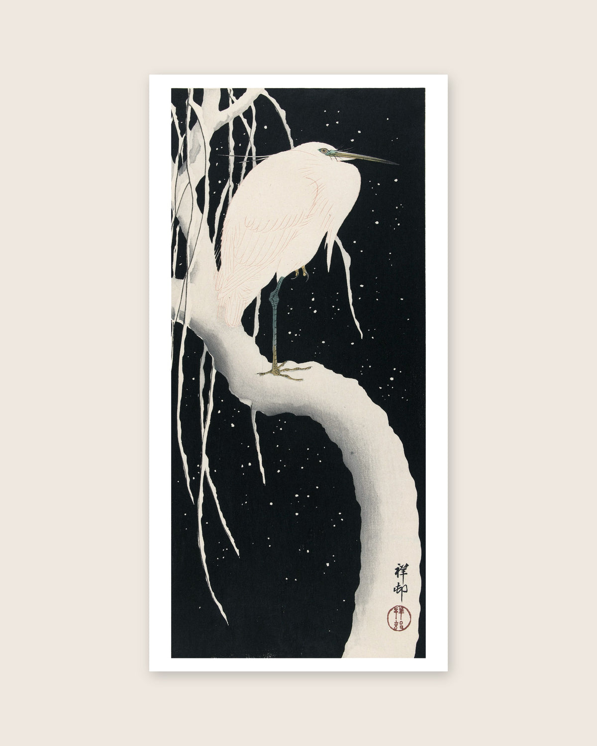 Egret in snow – Ohara Koson art print 30 x 60 cm