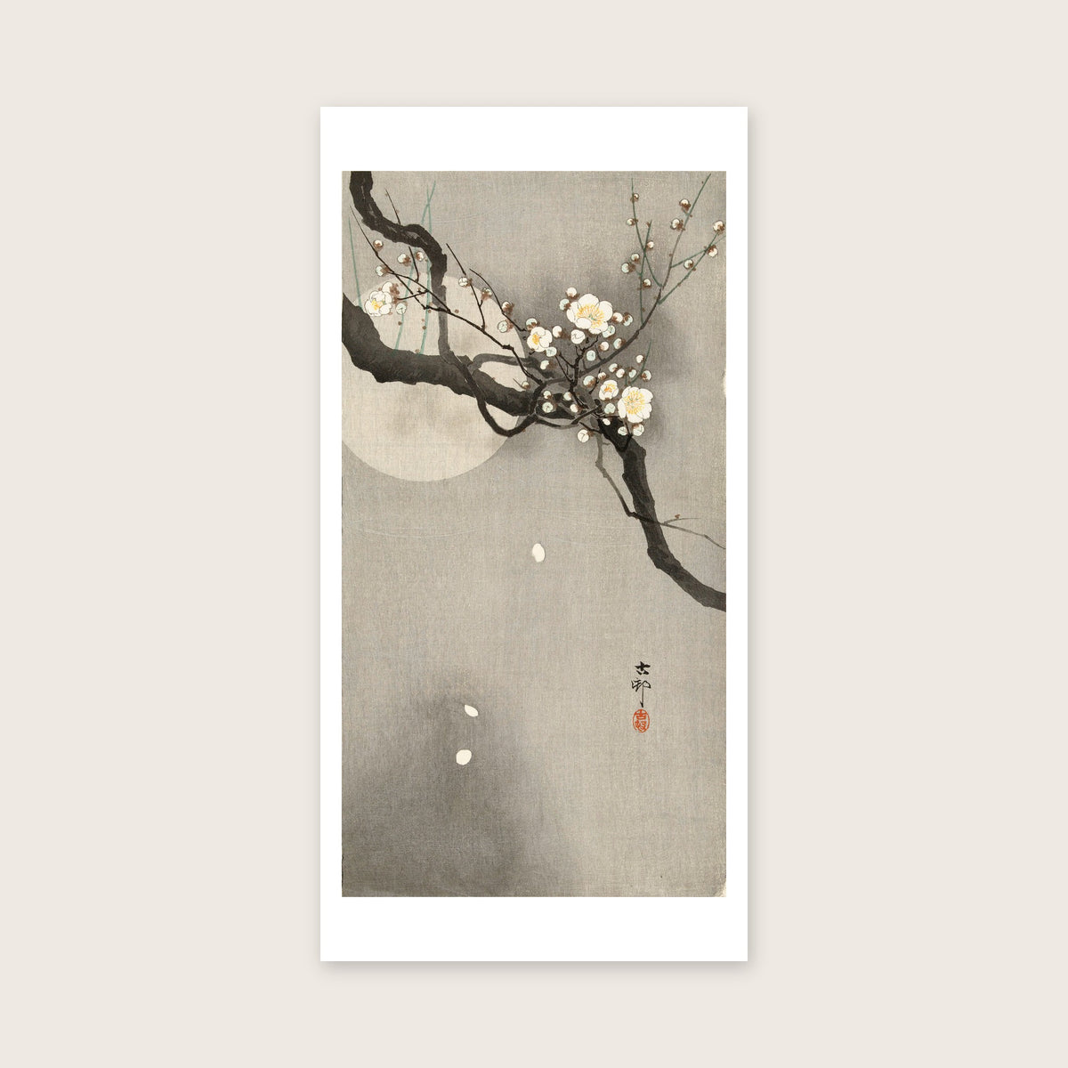 Plum blossom and full moon – Ohara Koson art print 30 x 60 cm