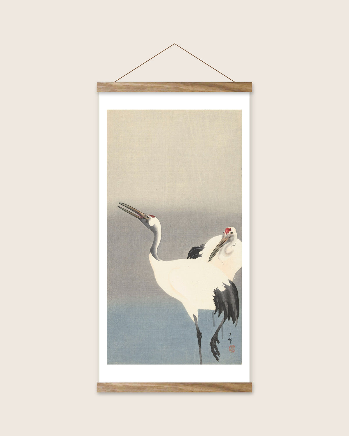 Two cranes – Ohara Koson art print 30 x 60 cm with wooden poster hanger