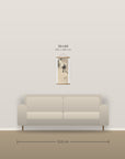Two doves on a branch – size comparison, 30 x 60 cm above a 210 cm sofa