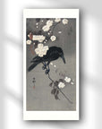 Ohara Koson's Japanese Art Poster featuring crow on branch with flowers