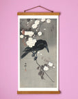 Ohara Koson's Japanese Art Poster featuring crow on branch with flowers
