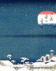 dog stealing a workman's meal from a snow Daruma - Japonica Graphic