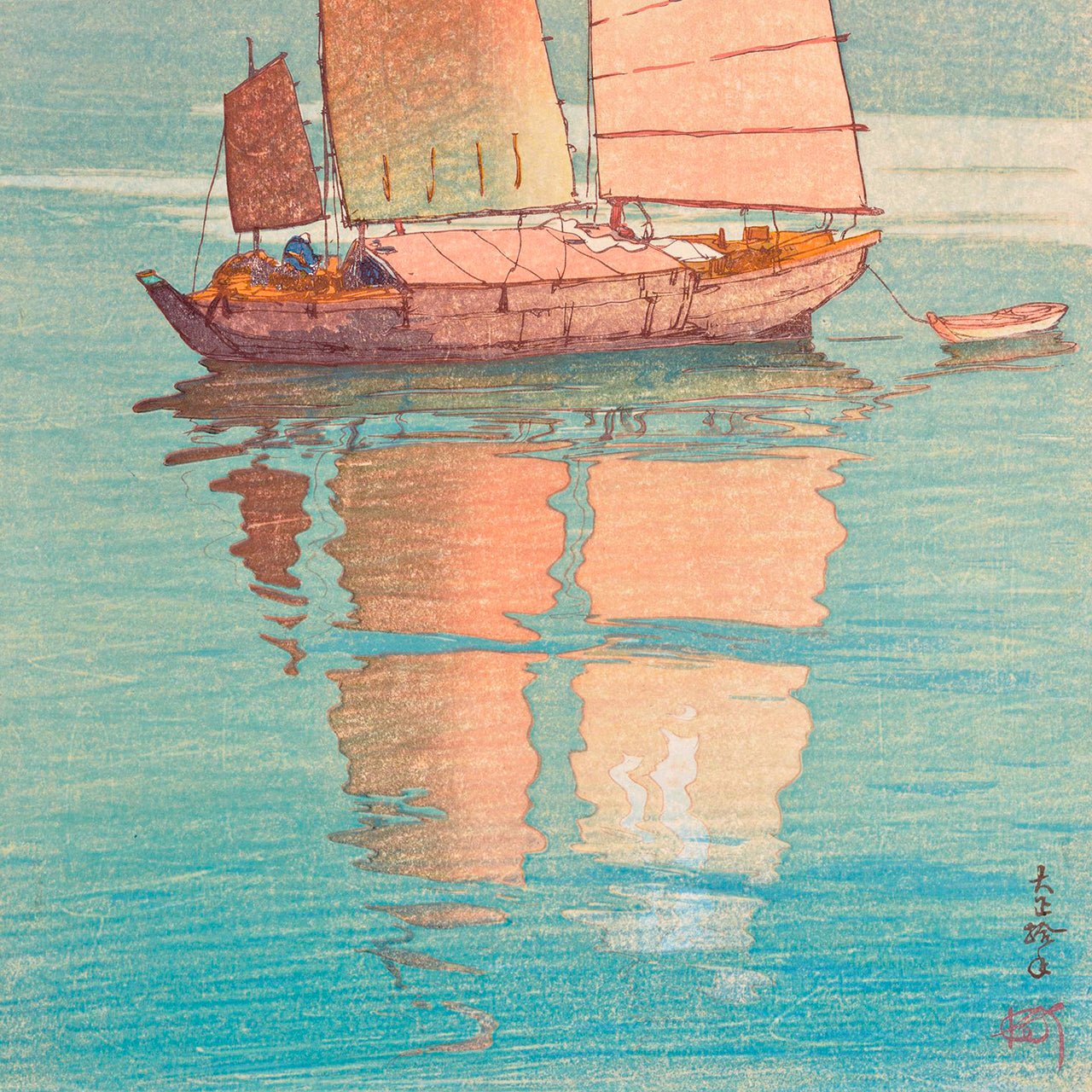 Sailboat, setting sun - Japonica Graphic