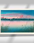 Kawase Hasui's Japanese Art Poster: A breathtaking sunset painting reflecting on the tranquil water