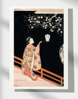Woman Admiring Plum Blossoms at Night - Japonica Graphic