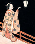 Woman Admiring Plum Blossoms at Night - Japonica Graphic