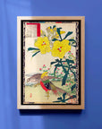 yellow hollyhock and brocaded chicken - Japonica Graphic